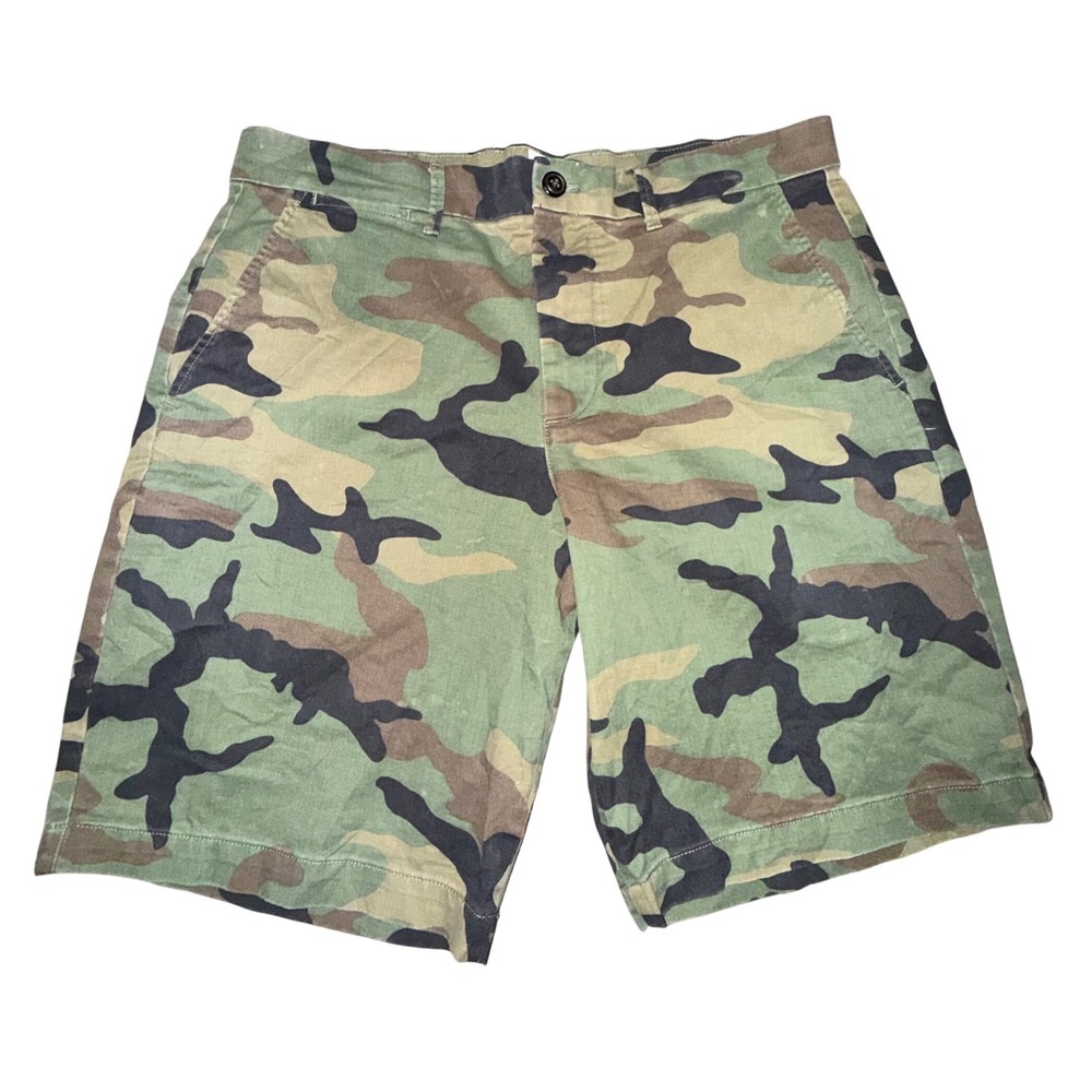 Gap Chino Shorts 33 Green Camo 10" Inseam Flat Front Gorpcore Military Utility